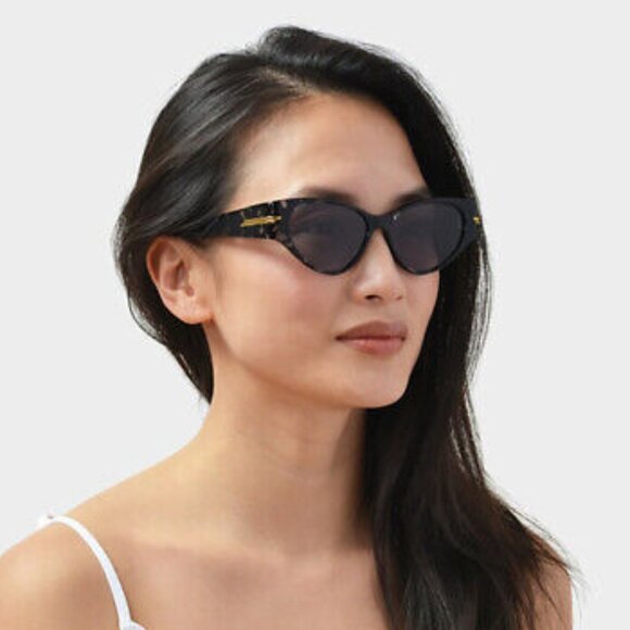 NWT BOTTEGA VENETA SUNGLASSES WOMEN BLACK HAVANA CAT EYE EYEWEAR - Picture 2 of 4